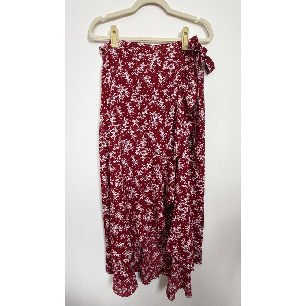 Simplee‎ Wrap Skirt Boho Floral Ruffle Maxi Maroon Festival Large